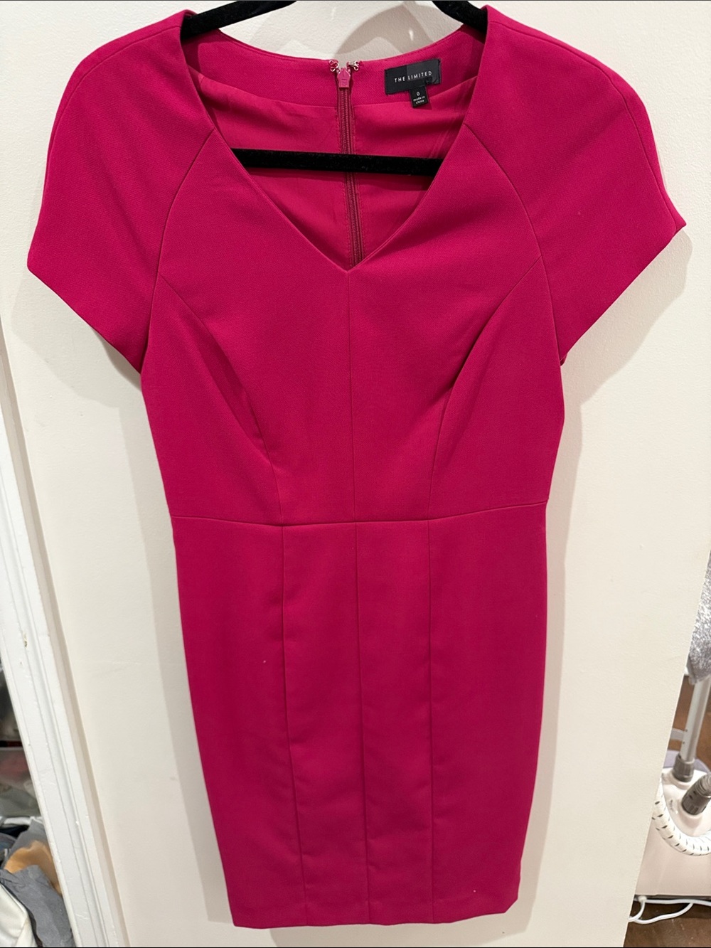 The Limited Hot Pink V-Neck Sheath Midi Dress